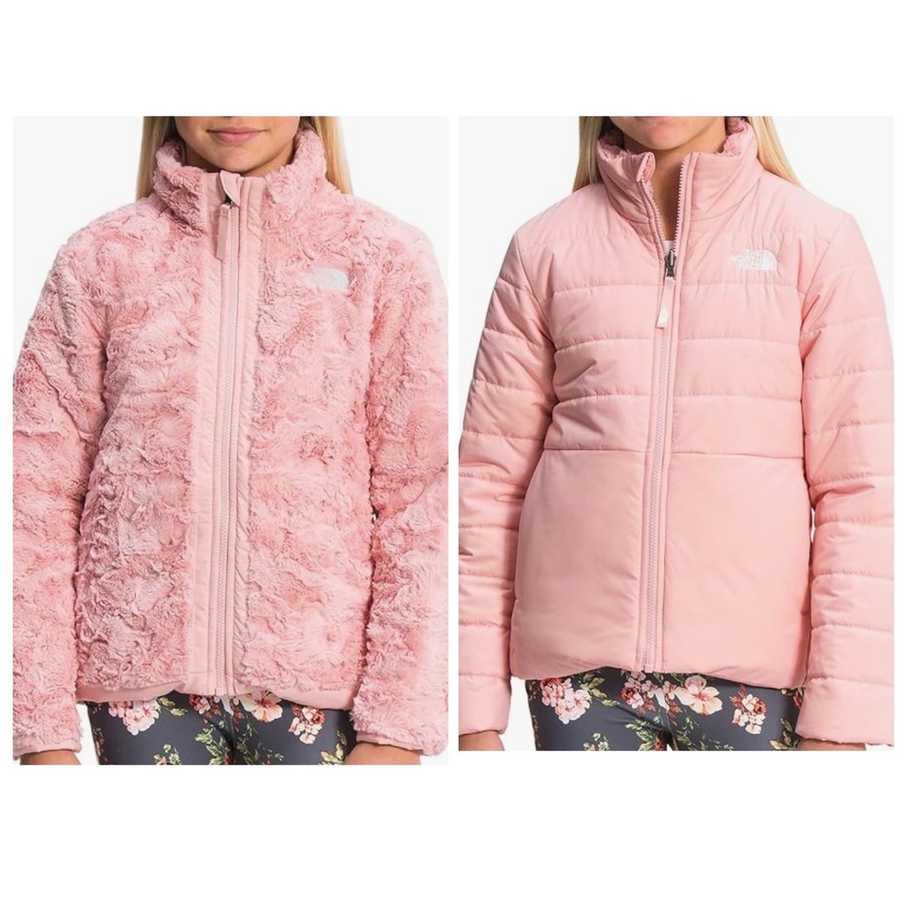 The North Face Reversible Mossbud Swirl Jacket Girls XXS 5 Pink Fleece Flaw